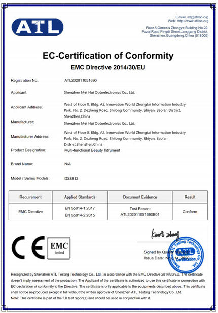 China Shenzhen Mei Hui Optoelectronics Co., Ltd Certificações